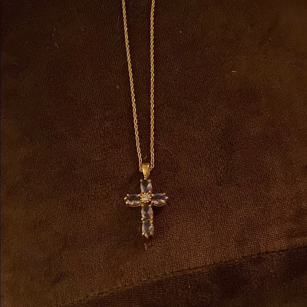 Elegant Gold and purple Cross Pendant Necklace